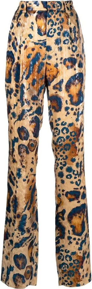 Animal-Print Straight-Leg Trousers