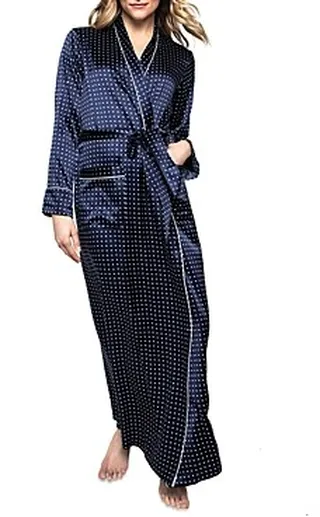 Petite Plume Polka Dot Long Silk Robe