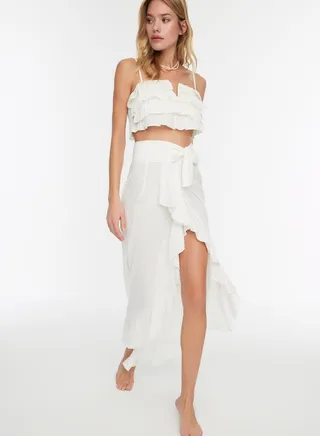 Frill Detail Wrap Beach Skirt