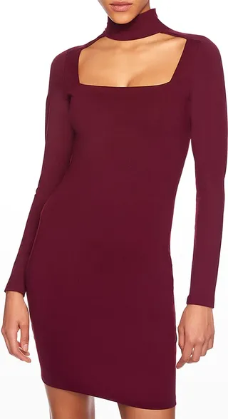 Open-Front Mock-Neck Mini Dress