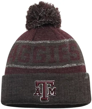 Men's Maroon and Heather Charcoal Texas A & M Aggies Below Zero Cuffed Pom Knit Hat