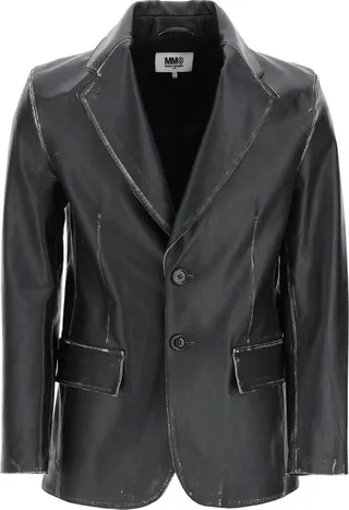 Worn-out Effect Leather Jacket