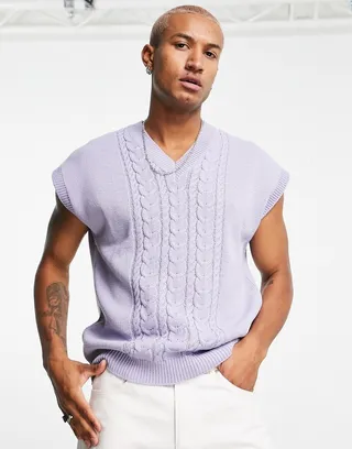 ASOS DESIGN cable knit cricket tank in lilac