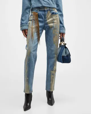 Ziggy Metallic Painted Fringe Straight-Leg Jeans