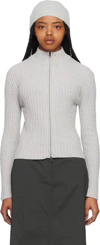 AMOMENTO Gray Mock Neck Cardigan