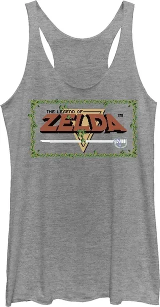 Women's Nintendo Legend of Zelda Pixel Logo Racerback Tank Top - Gray Heather - Medium