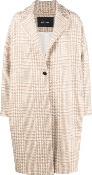 Houndstooth-Pattern Single-Breasted Coat