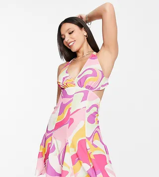 ASOS DESIGN Tall strappy mini with godet dress in bright swirl print