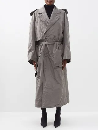 Belted Crinkled-taffeta Trench Coat