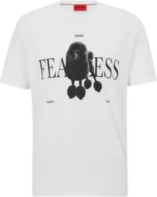 Cotton-jersey T-shirt with dog print and slogan