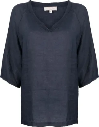 V-neck linen tunic top