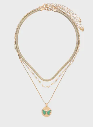 3 Pack Butterfly Pearl Necklace Set