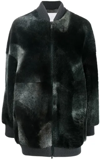 Drop-Shoulder Shearling Bomber Jacket