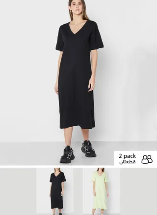 Relaxed V-Neck Midi Dress