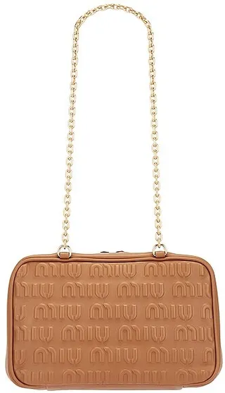 Miu Miu Logo Shoulder Bag in Tan