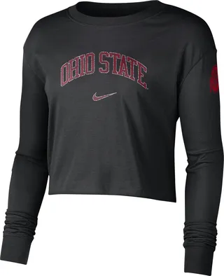 Nike Women's College (Ohio State) Cropped Long-Sleeve T-Shirt in Black