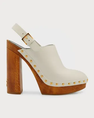 Leather Stud Slingback Clogs