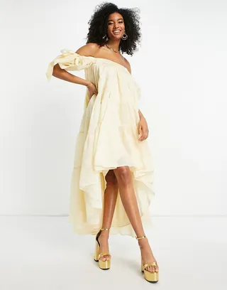 ASOS DESIGN off shoulder voile maxi dress in ecru