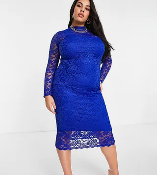 ASOS DESIGN Curve lace midi dress in cobalt blue