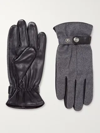 Guildford Mélange Flannel and Leather Gloves