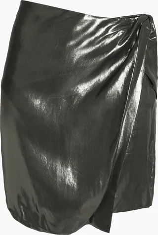 Shanina wrap-effect lamé mini skirt