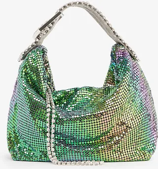 Womens Silver Jill Rhinestone-embellished Woven Shoulder bag