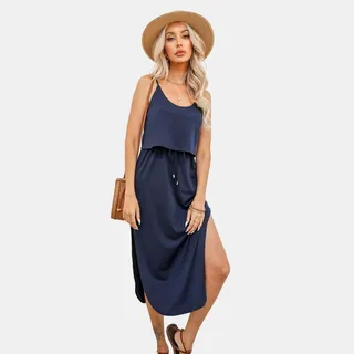 Women's Drawstring Cami Midi Dress - Cupshe-M-Blue