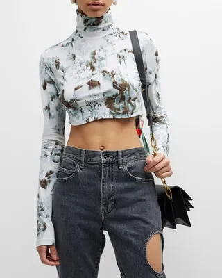 Dyed Floral Print Crop Top
