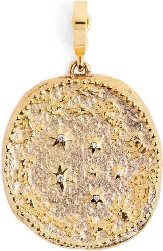 Azlee Large Yellow Gold And Diamond Zodiac Coin Charm