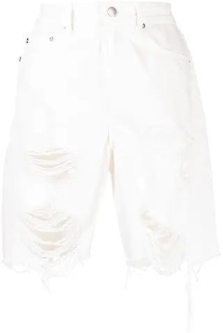 Distressed Straight-Leg Denim Shorts