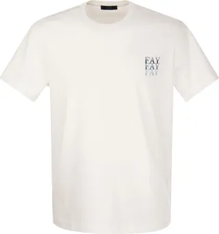 Short-sleeved crew-neck T-shirt in jersey with triple Fay logo printed on the chest.