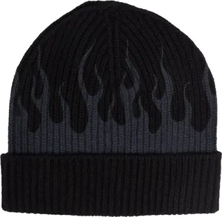Flame-Embroidered Rib-Knit Beanie