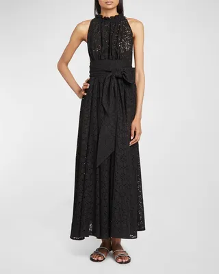Floral Lace Sash Halter Maxi Dress