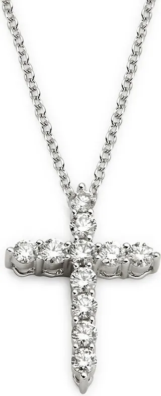 14K White Gold & Diamond Cross Pendant Necklace