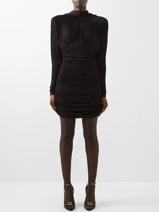 Open-back Ruched Jersey Mini Dress