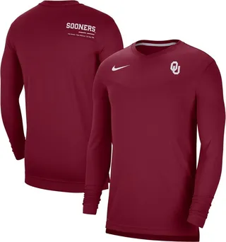 Men's Nike Crimson Oklahoma Sooners 2022 Coach Performance Long Sleeve V-Neck T-shirt