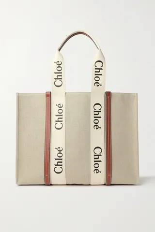 Chloé - + Net Sustain Woody Large Leather-trimmed Linen Tote - Brown