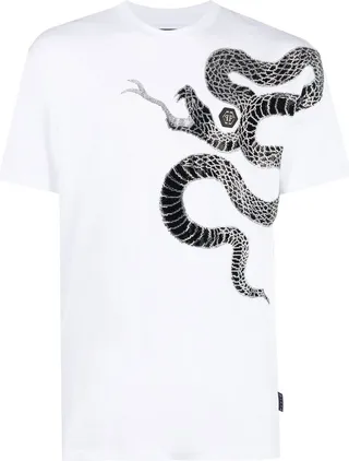 embellished snake-print T-shirt