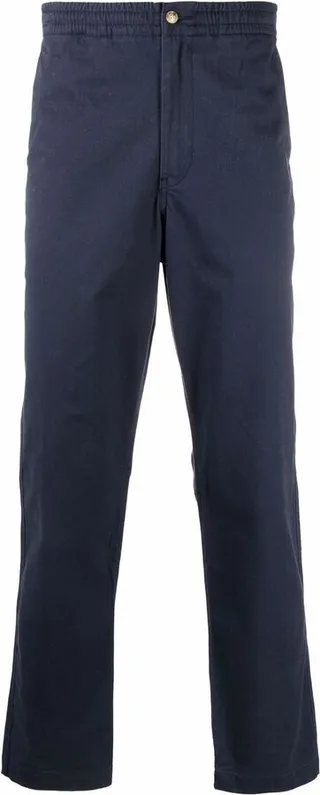Navy Cotton Straight-Leg Trousers