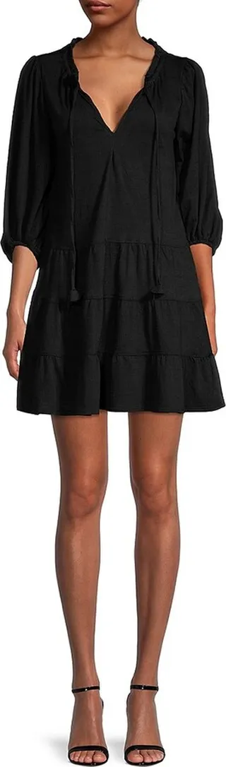 Crinkled Jersey Splitneck Mini Dress