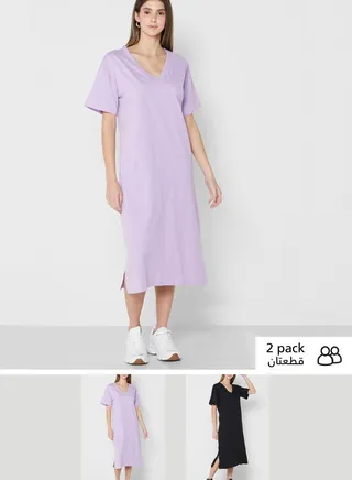 Relaxed V-Neck Midi Dress
