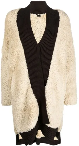 Contrast-Border Faux-Fur Coat