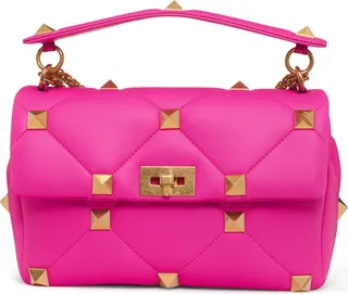 Medium Roman Stud Pink PP Quilted Leather Shoulder Bag