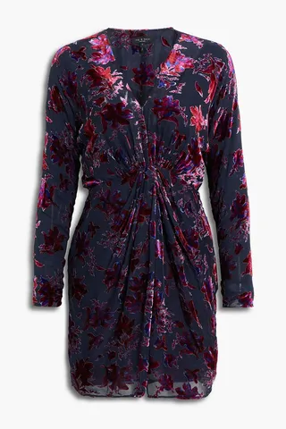 Eloise gathered devoré-velvet mini dress