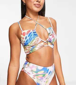 ASYOU high leg high waist bikini bottom in abstract swirl print