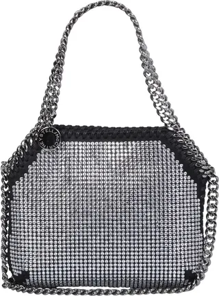 Mini Falabella Tote Black Bag In Mesh With Crystals