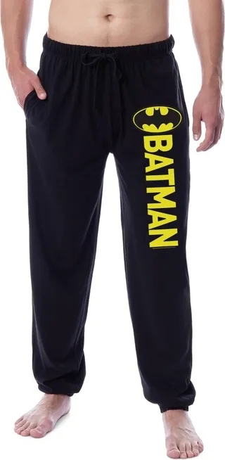 DC Comics Men's Batman Classic Bat Logo Sleep Jogger Pajama Pants (Small) Black