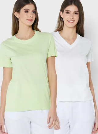 2 Pack V Neck & Round Neck T-Shirt