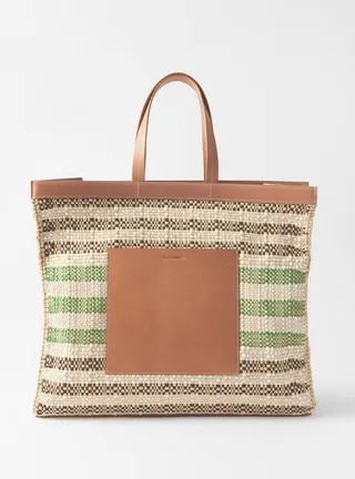 Woven Ramie And Leather Tote Bag