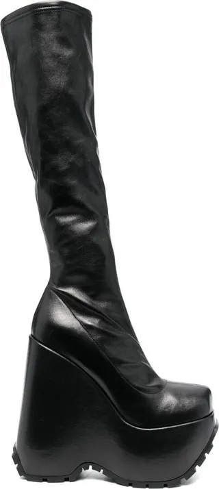 Triplatform knee-high leather boots